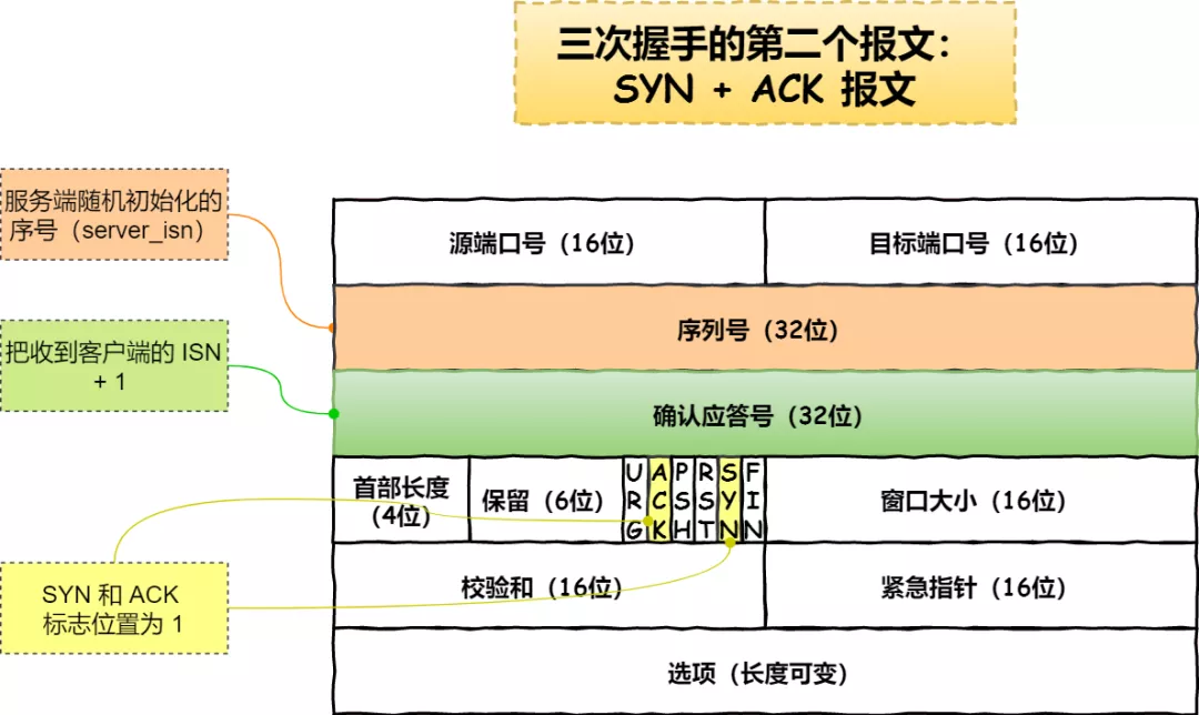 第二个报文 —— SYN + ACK 报文